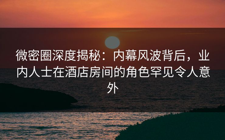 微密圈深度揭秘：内幕风波背后，业内人士在酒店房间的角色罕见令人意外
