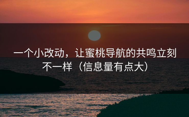 一个小改动，让蜜桃导航的共鸣立刻不一样（信息量有点大）